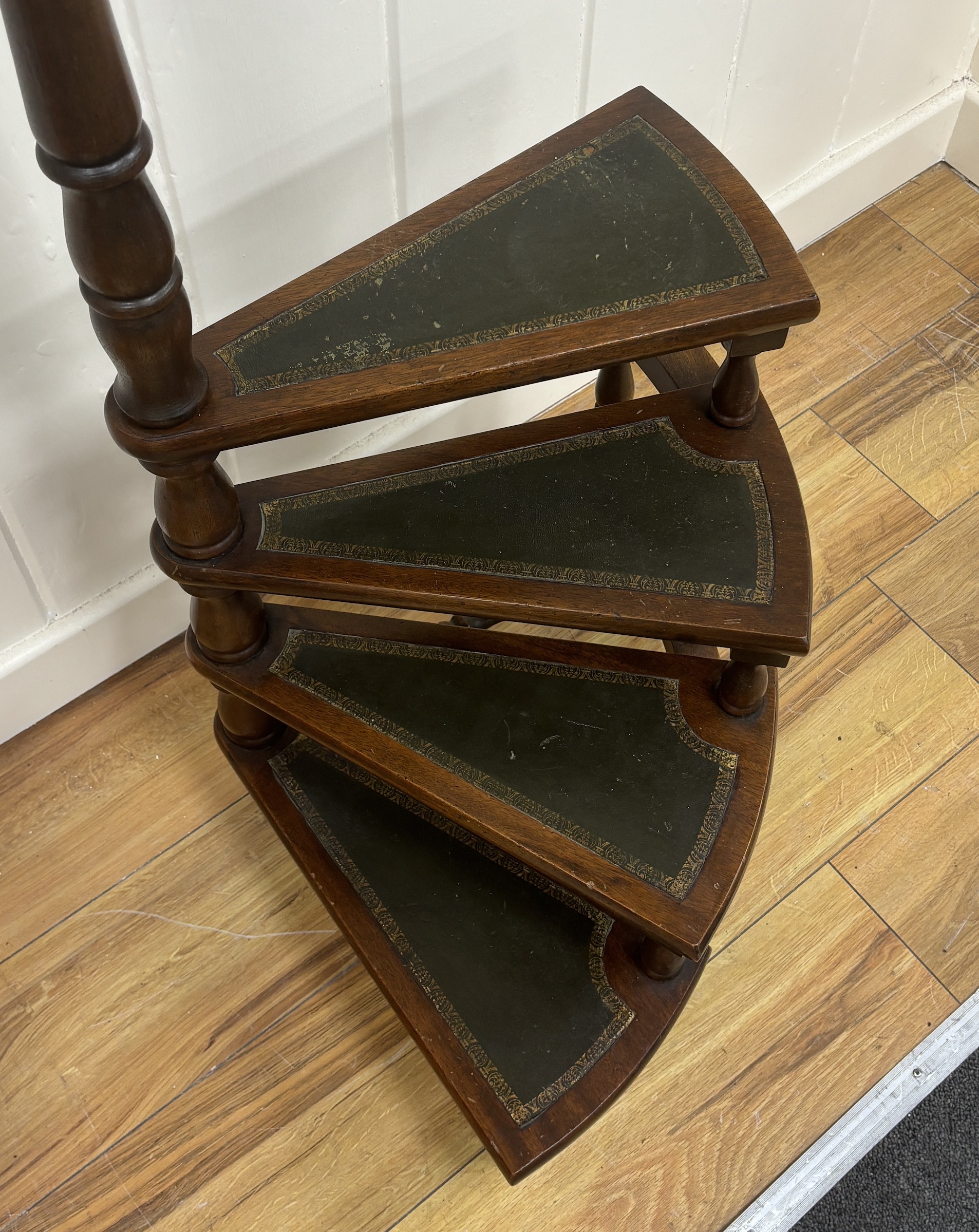 A set of reproduction mahogany library steps, height 114cm